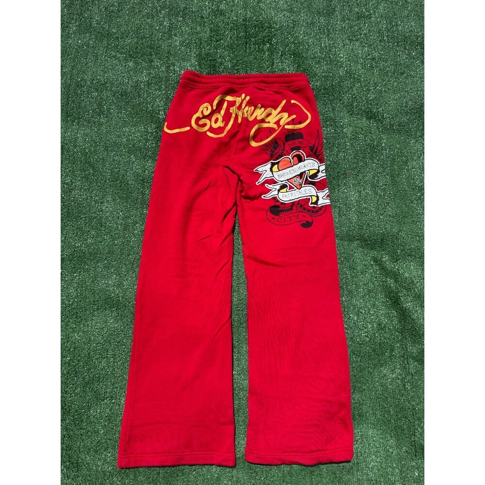Ed Hardy Pants Womens Medium Red Dragon Graphic Sweatpants Lounge Wide Leg
